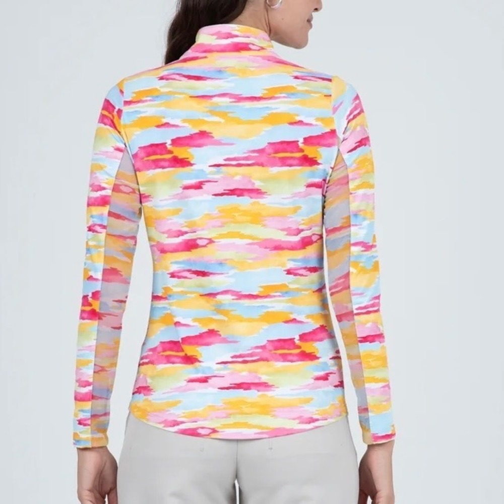 IBKUL Jessie Watermelon Multi Zip Mock Neck Sun Shirt UPF 50+ Women XS Golf NWT - Picture 3 of 8